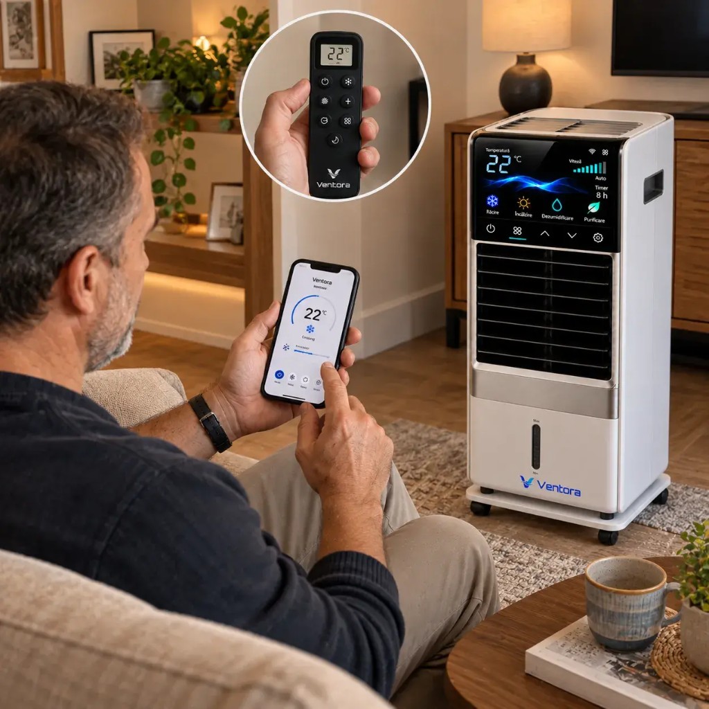 Ventora App und Fernbedienung vom Sofa