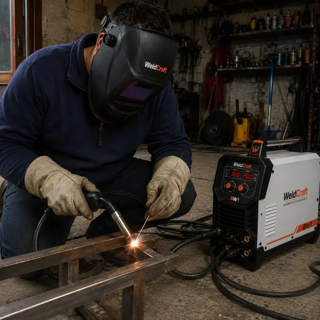 Customer welding a garden gate frame