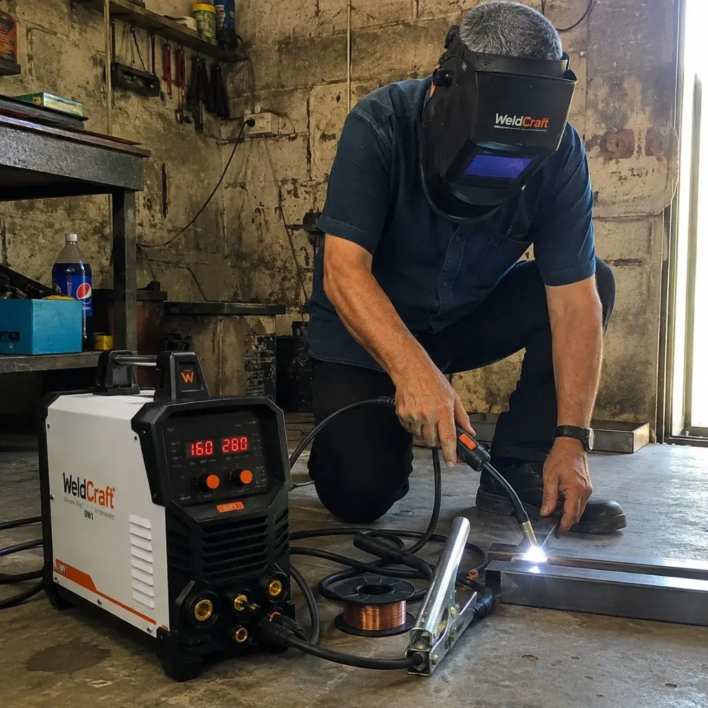Customer welding a metal frame at home